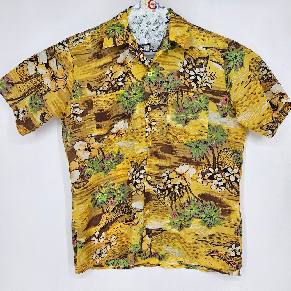 Vintage Mauna Kea Shirt Mens Medium Hawaiian Button Up Flowers‎ AOP